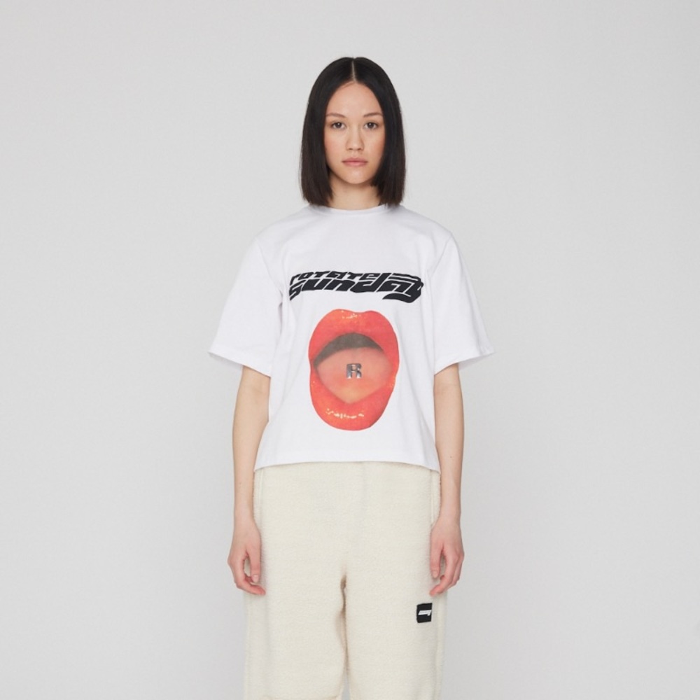 Cotton Lip Printed T-Shirt White sz S